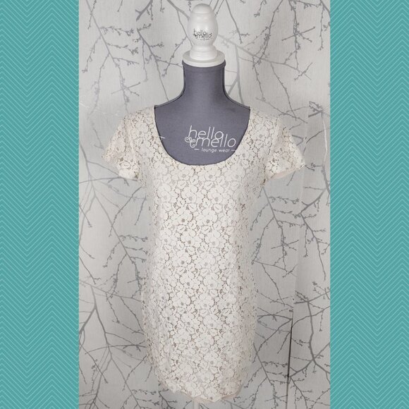 Talula White Ivory Lace Overlay Scoop Neck Sheath Dress - Picture 1 of 4